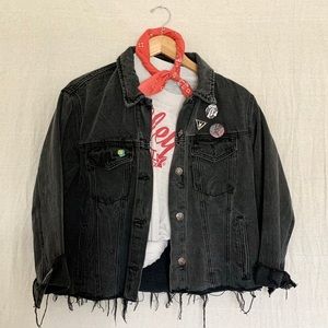 ⛓ Black Denim Raw Hem Motorcycle Jacket ⛓